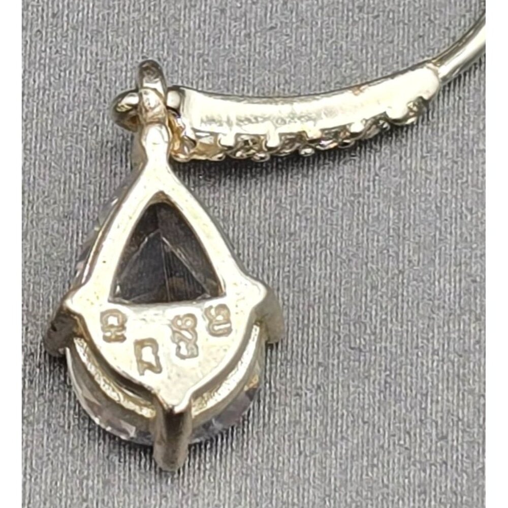 Teardrop Cubic Zirconia Drop Earrings Sterling Silver Hooks Pave Accents by CH - Picture 4 of 9